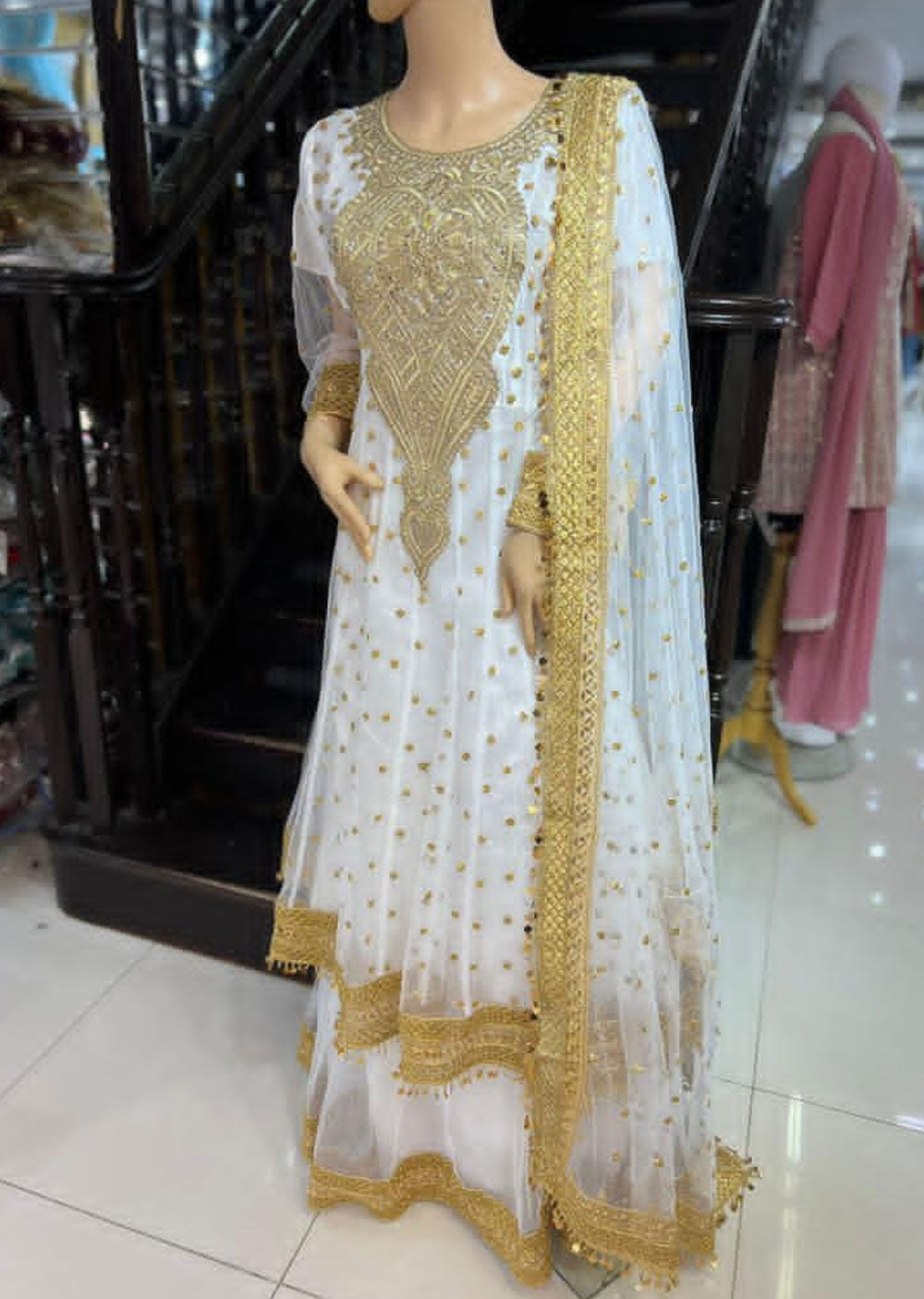 DD504 White Readymade Net Dress - Memsaab Online
