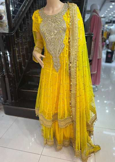 DD504 Yellow Readymade Net Dress - Memsaab Online