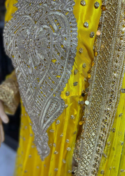 DD504 Yellow Readymade Net Dress - Memsaab Online