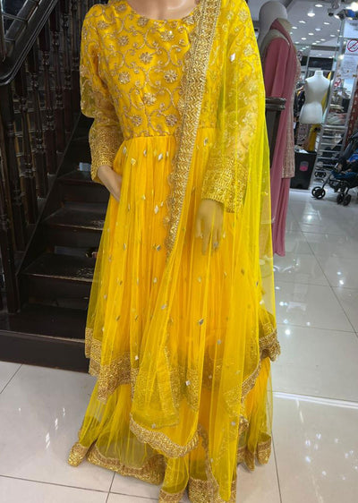 DD505 Yellow Readymade Net Dress - Memsaab Online