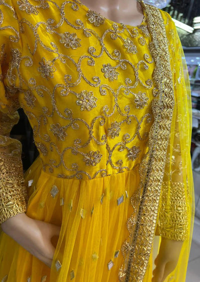 DD505 Yellow Readymade Net Dress - Memsaab Online