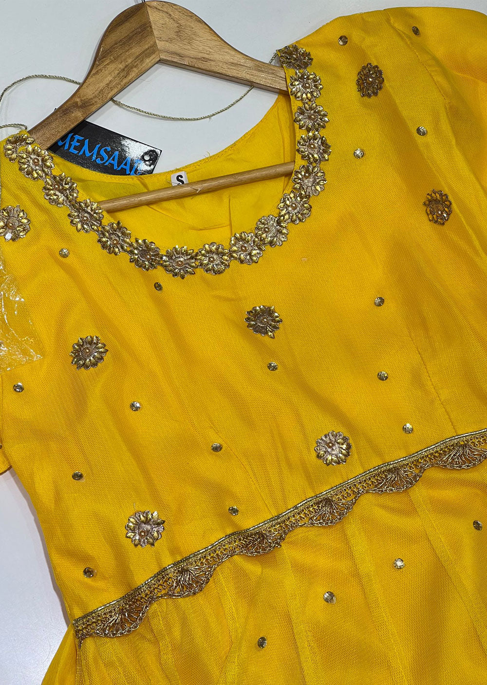 DD507 Yellow Readymade Net Dress - Memsaab Online