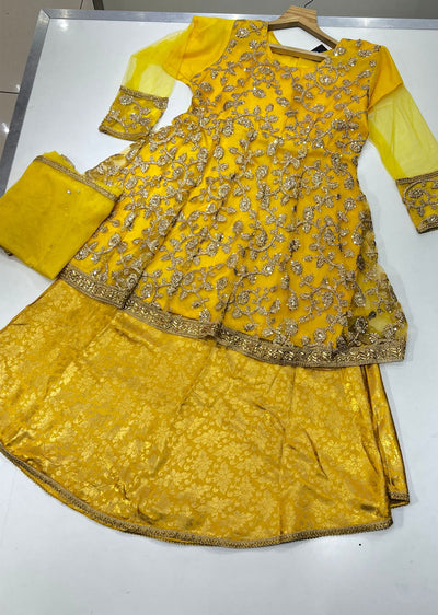DD508 Yellow Readymade Net Dress - Memsaab Online