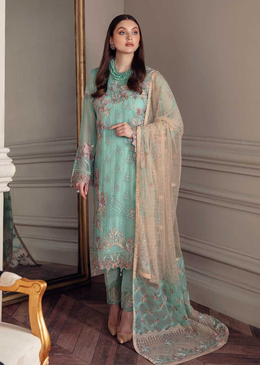 A-511-R - Readymade - Chevron Chiffon Collection Vol 5 by Ramsha 2022 - Memsaab Online