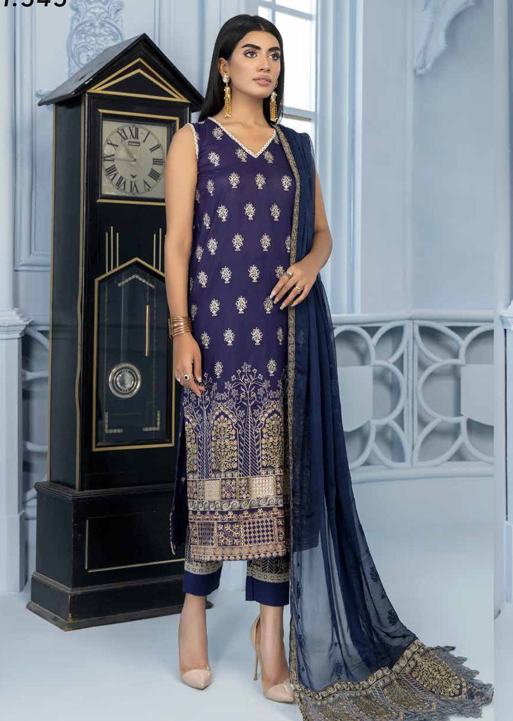 JH-545 Unstitched Johra Garnet Lawn Suit - Memsaab Online