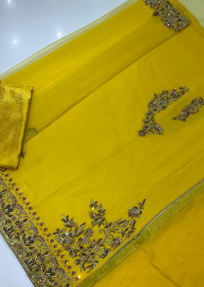 KR5601 Yellow Unstitched Organza Wedding Suit - Memsaab Online