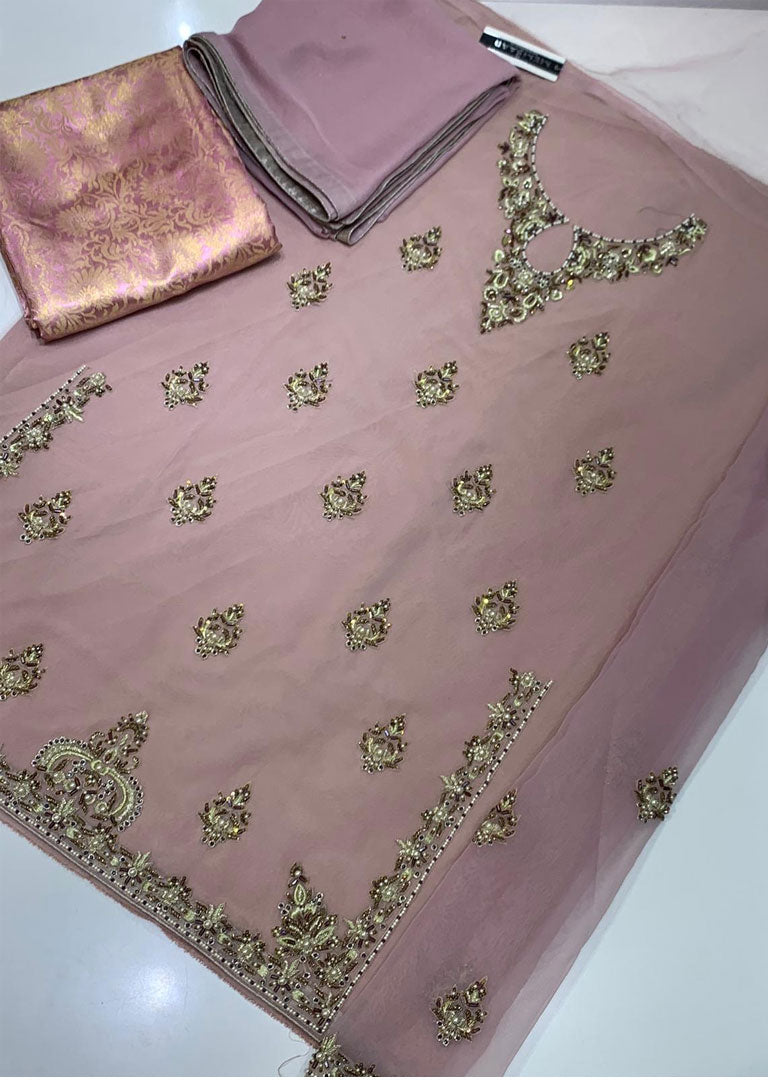 KR5602 Pink Unstitched Organza Wedding Suit - Memsaab Online