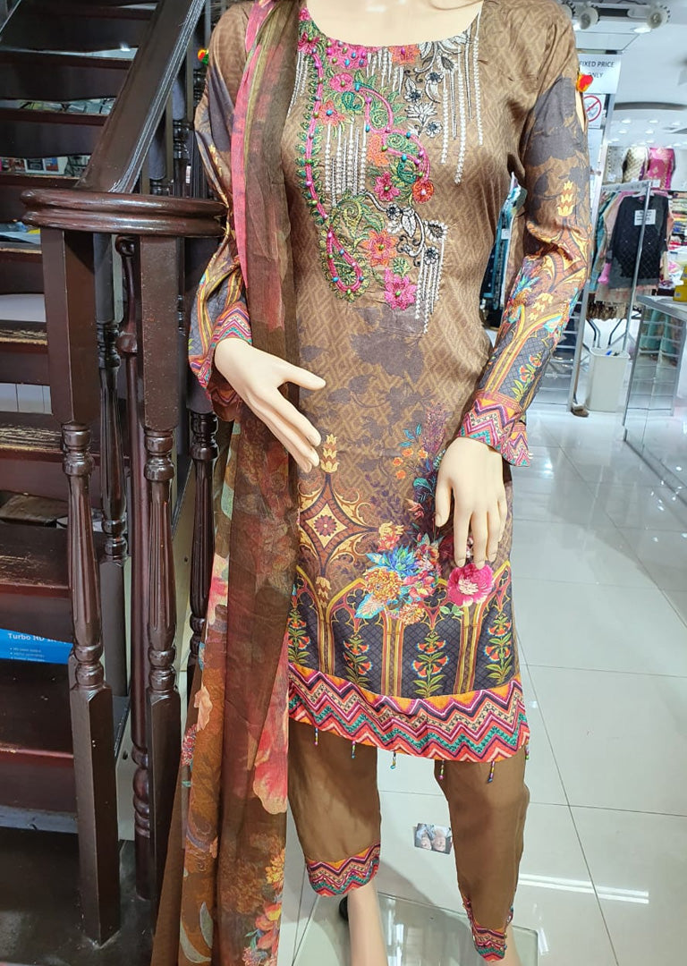 SM605 Simrans Readymade Linen Embroidered Suit - Memsaab Online