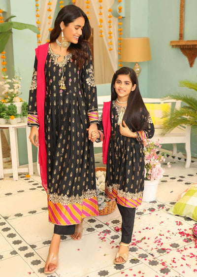 HK135 Arya Readymade Black Mother & Daughter Linen Dress - Memsaab Online