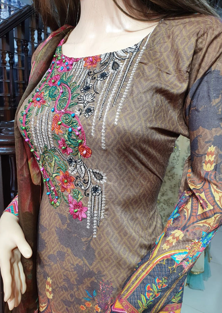 SM605 Simrans Readymade Linen Embroidered Suit - Memsaab Online