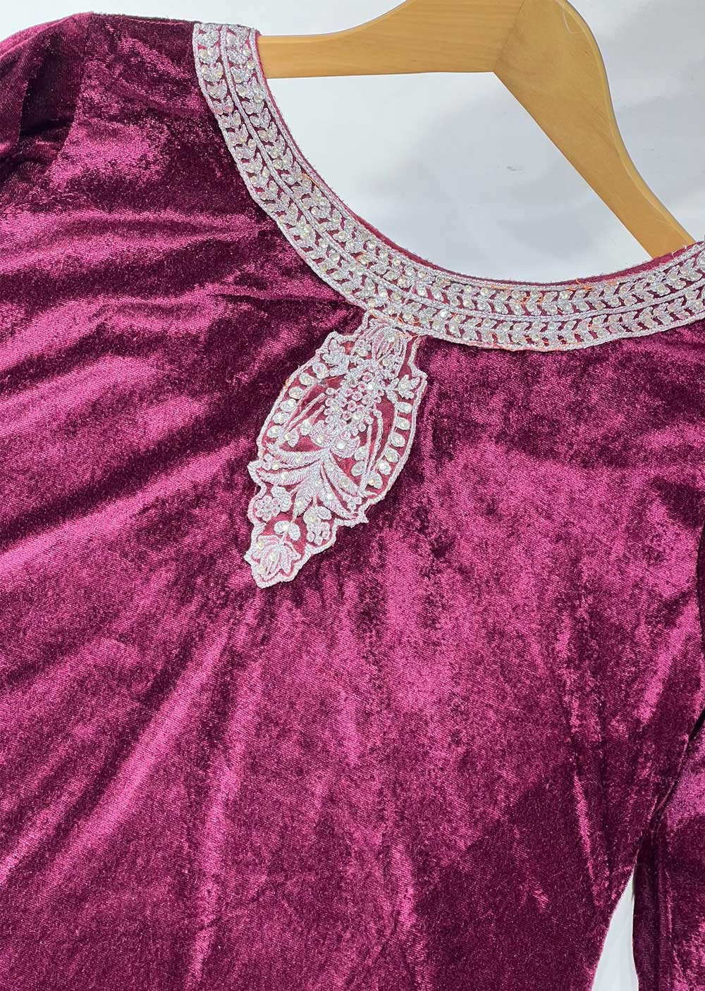RGZ789 Plum Readymade Embroidered Velvet Suit - Memsaab Online