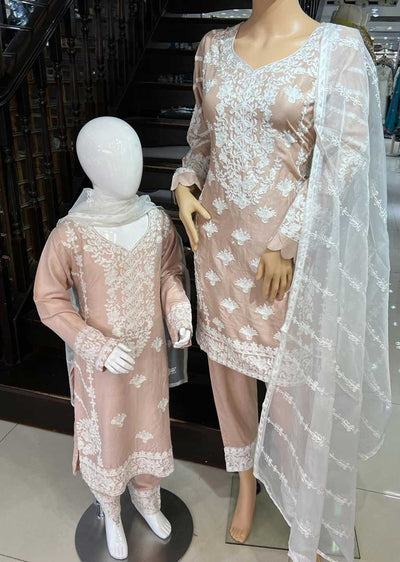 RGZ624 Peach Linen Readymade Mother & Daughter Suit - Memsaab Online
