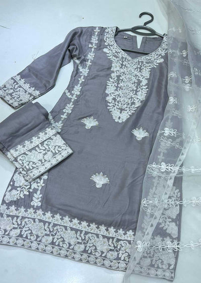 RGZ624 Grey Linen Readymade Mother & Daughter Suit - Memsaab Online