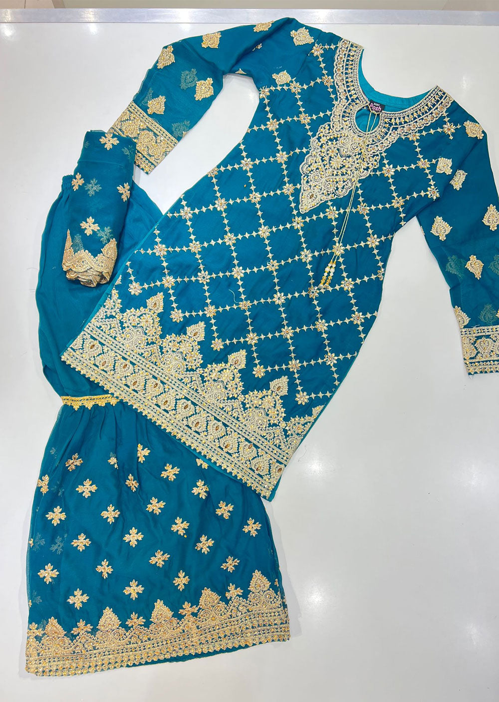 SHAZ6531 Teal Readymade Georgette Suit - Memsaab Online