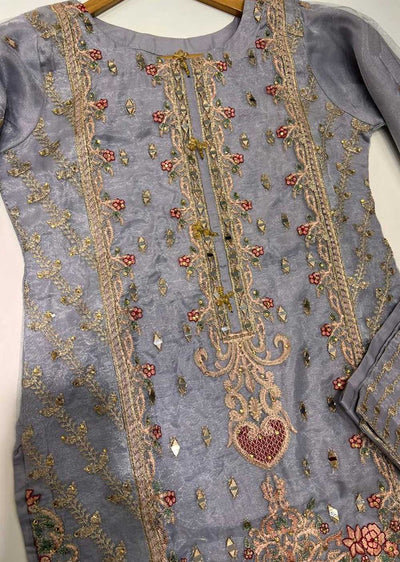 RGZ655 Grey Organza Readymade Suit - Memsaab Online