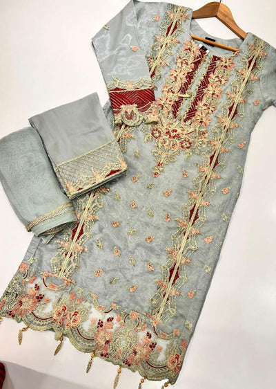 RGZ659 Grey Organza Readymade Suit - Memsaab Online