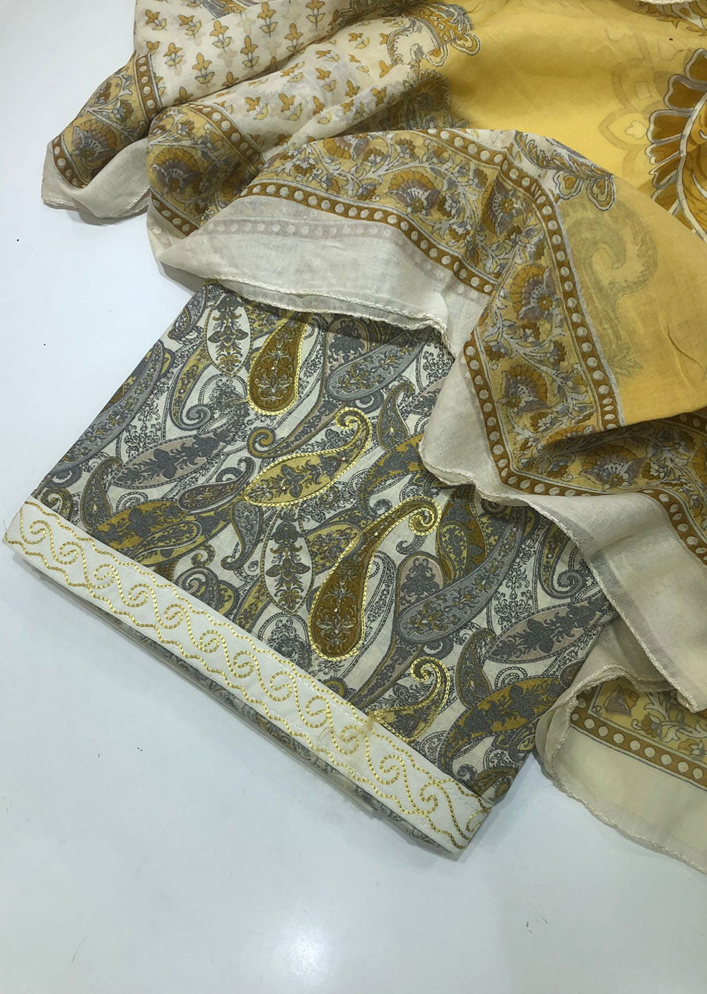 ATQ 6659 - Unstitched Yellow Cotton Suit - Memsaab Online