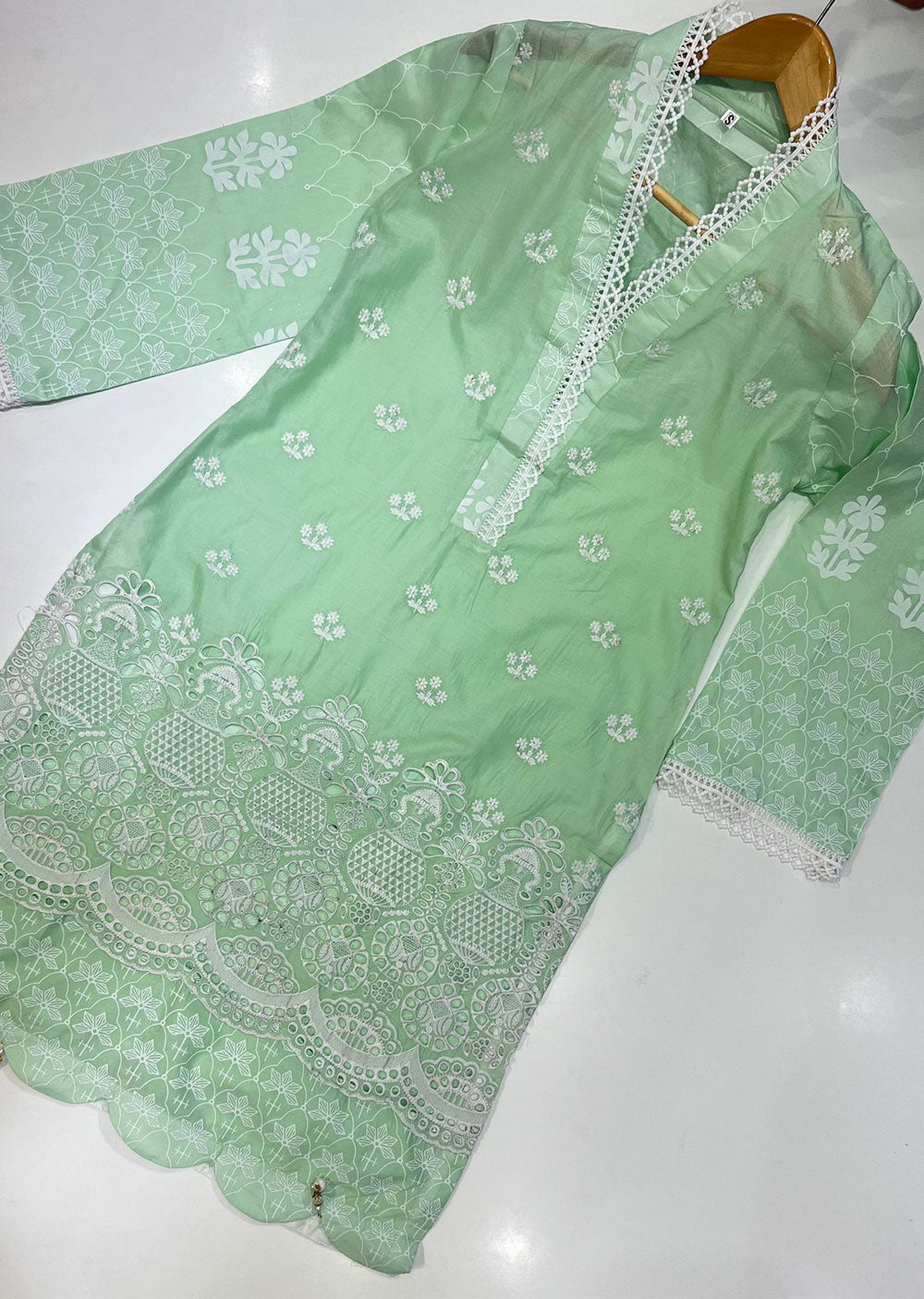RGZ698 Readymade Green Cotton Linen Kurti - Memsaab Online