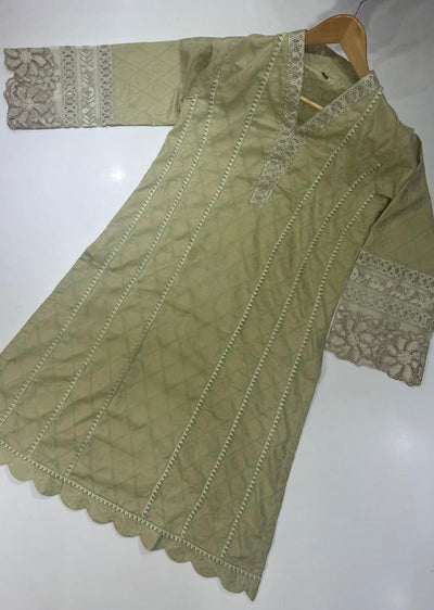 RGZ699 Readymade Green Cotton Jaquard Kurti - Memsaab Online
