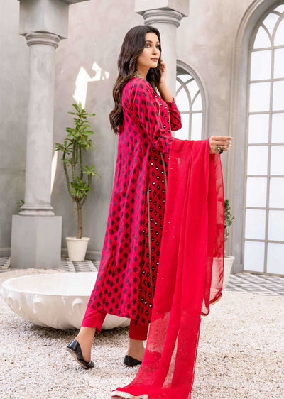 HK59 Sheesha - Hot Pink Linen Mother & Daughter Mirror Suit - Memsaab Online