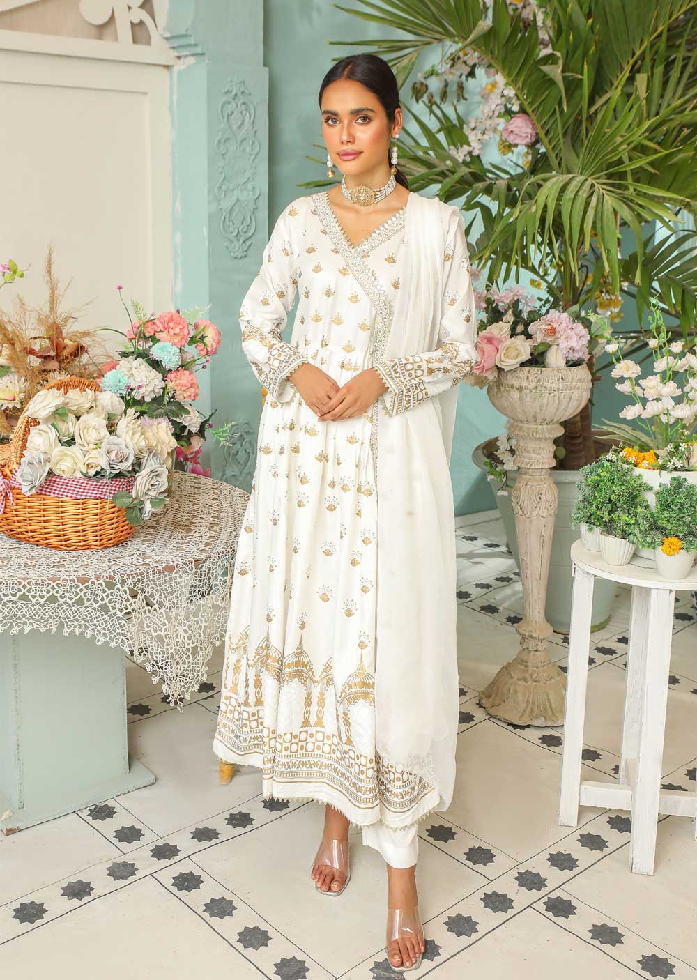 HK76 Xaolin Readymade White Linen Mother & Daughter Dress - Memsaab Online