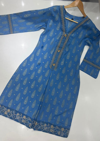 RGZ701 Readymade Blue Cotton Linen Kurti - Memsaab Online