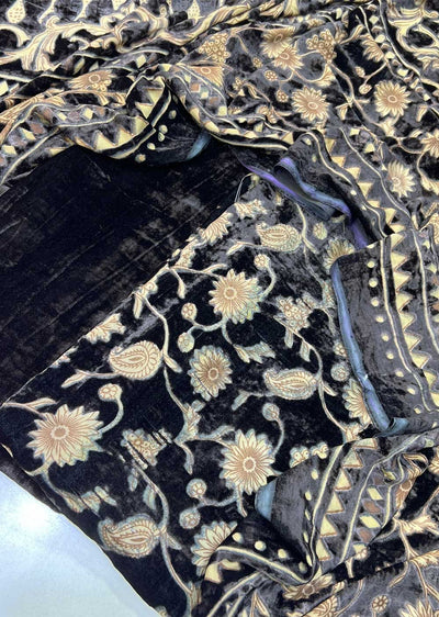 MP705 Black Unstitched Velvet Palachi Suit - Memsaab Online