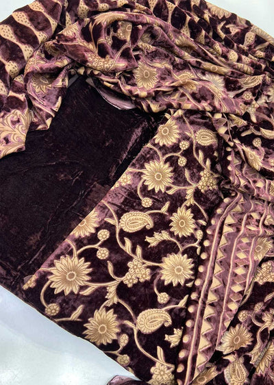 MP705 Brown Unstitched Velvet Palachi Suit - Memsaab Online