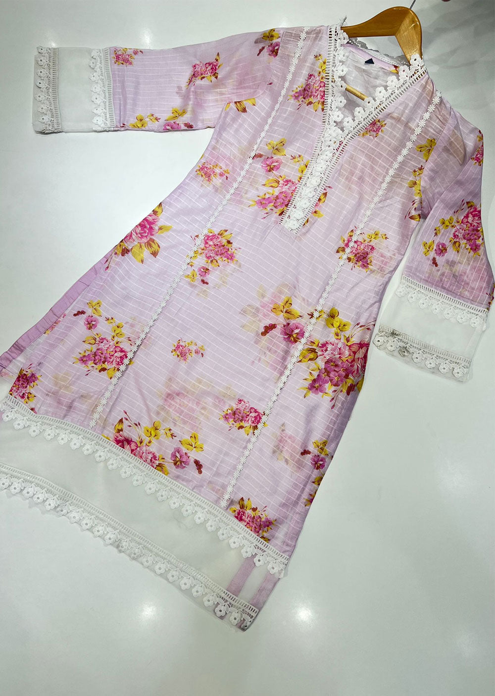 RGZ705 Readymade Pink floral Kurti - Memsaab Online