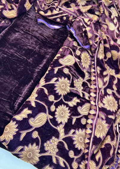 MP705 Purple Unstitched Velvet Palachi Suit - Memsaab Online