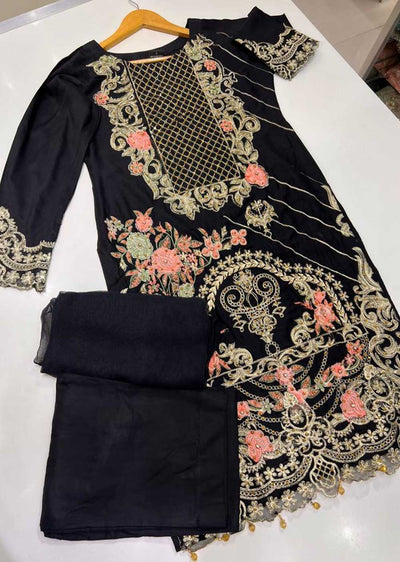RGZ708 Black Readymade Linen Suit - Memsaab Online