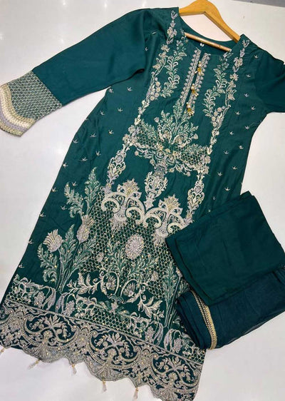 RGZ716 Green Readymade Linen Suit - Memsaab Online
