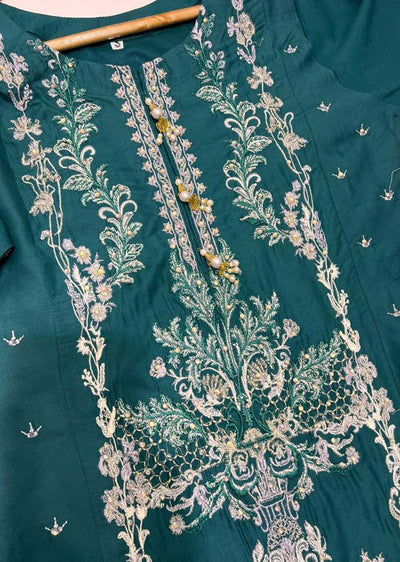 RGZ716 Green Readymade Linen Suit - Memsaab Online