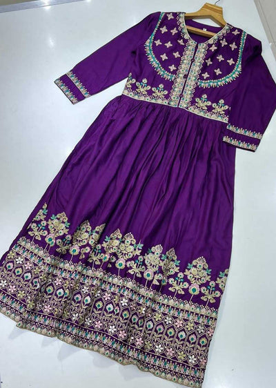 RGZ719 Purple Readymade Long Dress/Kurti - Memsaab Online