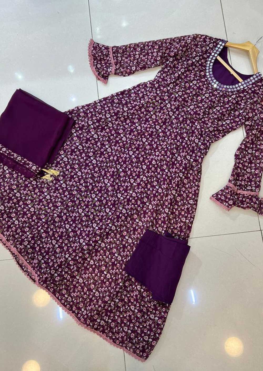 RGZ723 Purple Readymade Rayon Modest Dress - Memsaab Online