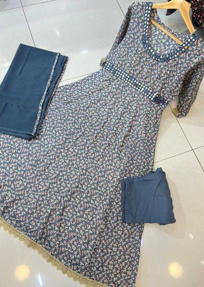 RGZ725 Grey Readymade Linen Modest Dress - Memsaab Online