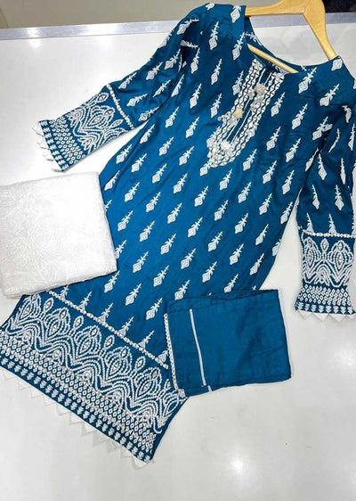 RGZ729 Teal Readymade Linen Suit - Memsaab Online