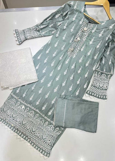RGZ729 Mint Readymade Linen Suit - Memsaab Online
