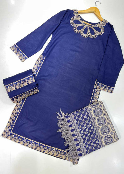 RGZ742 Blue Readymade Dhanak Shawl Suit - Memsaab Online