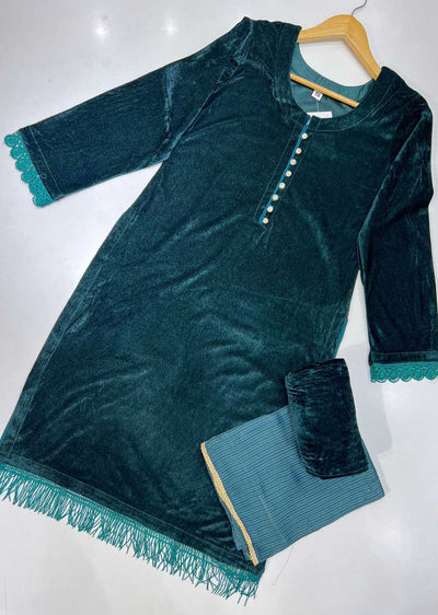 RGZ744 Green Readymade Velvet Suit - Memsaab Online