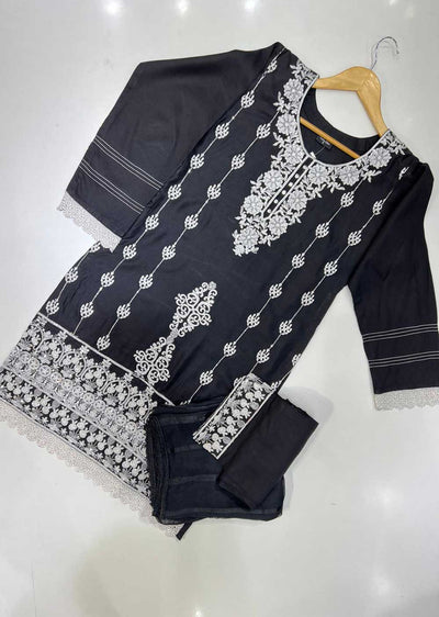 RGZ745 Black Readymade Linen Suit - Memsaab Online