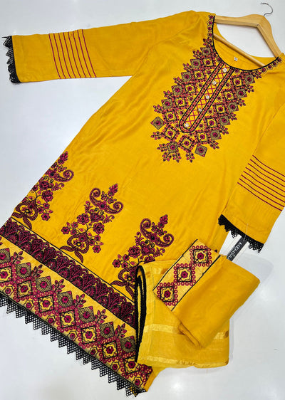 RGZ750 Mustard Readymade Linen Suit - Memsaab Online