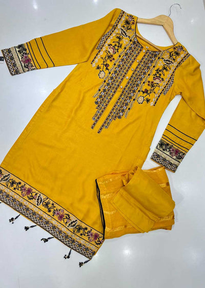 RGZ753 Yellow Readymade Linen Suit - Memsaab Online