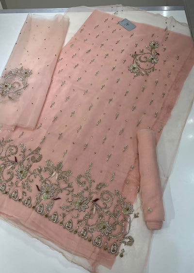 CR76888 Rangoli Pink Unstitched Designer Organza Suit - Memsaab Online