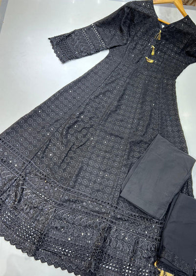 RGZ778 Black Linen Readymade Suit - Memsaab Online