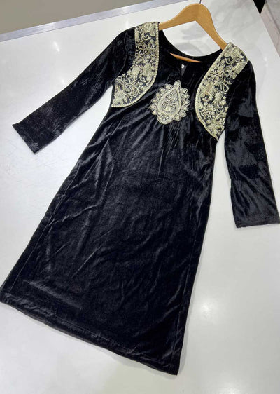 RGZ785 Black Readymade Velvet Shirt Kurti - Memsaab Online