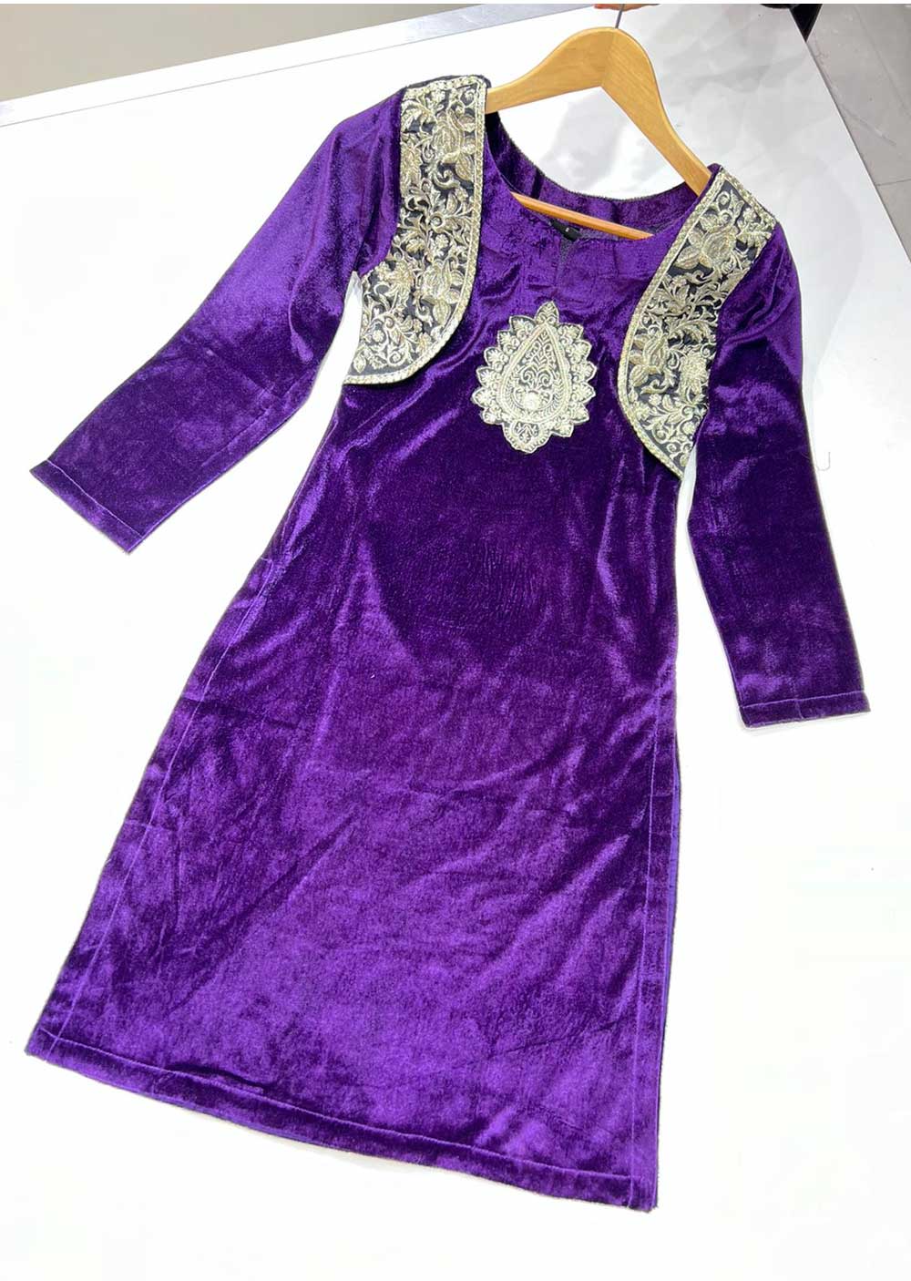 RGZ785 Purple Readymade Velvet Shirt Kurti - Memsaab Online