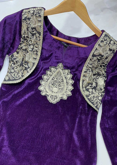 RGZ785 Purple Readymade Velvet Shirt Kurti - Memsaab Online
