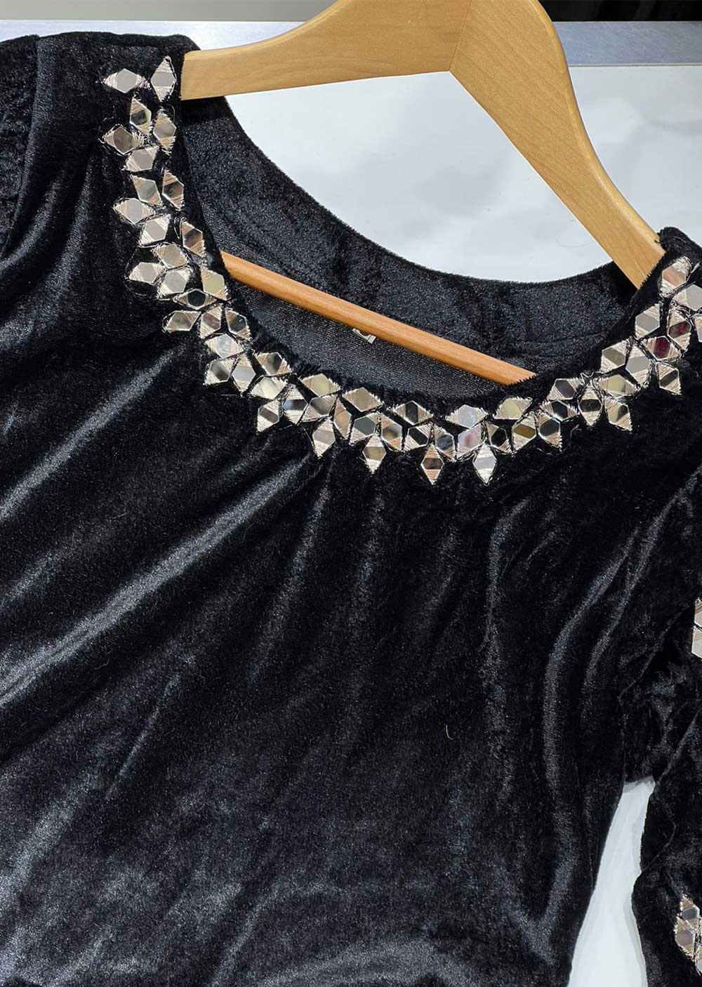 RGZ787 Black Readymade Velvet Shirt Kurti - Memsaab Online