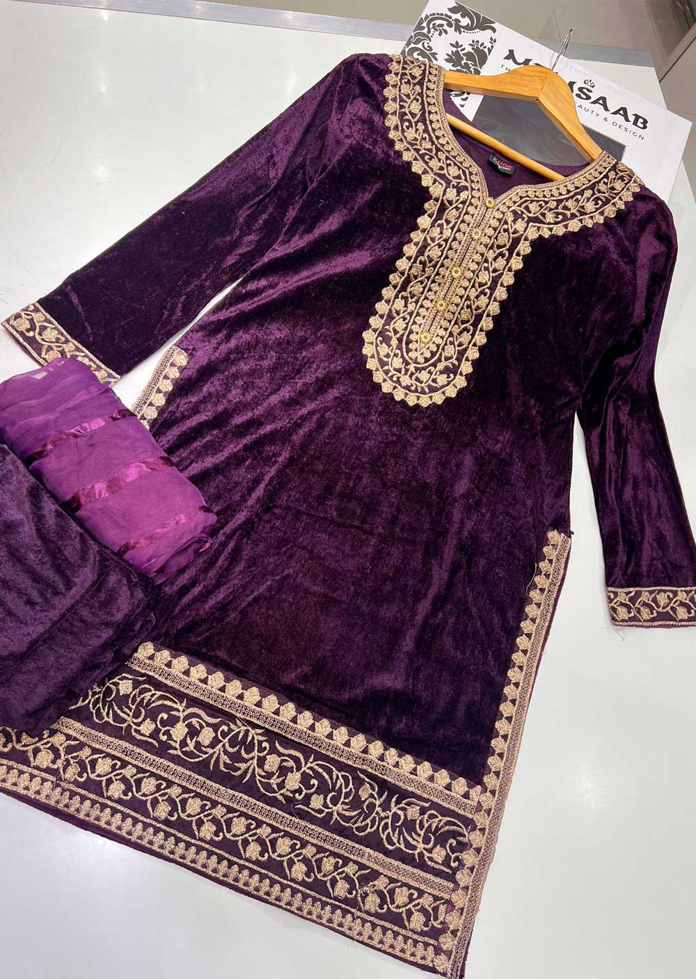 RGZ800 Purple Readymade Velvet Suit - Memsaab Online